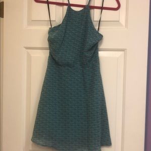 Blue halter dress with birds